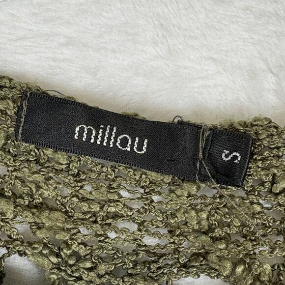 Millau Pullover Sweater Size Small Olive Green Open Knit Distressed 100% Cotton - Picture 5 of 9